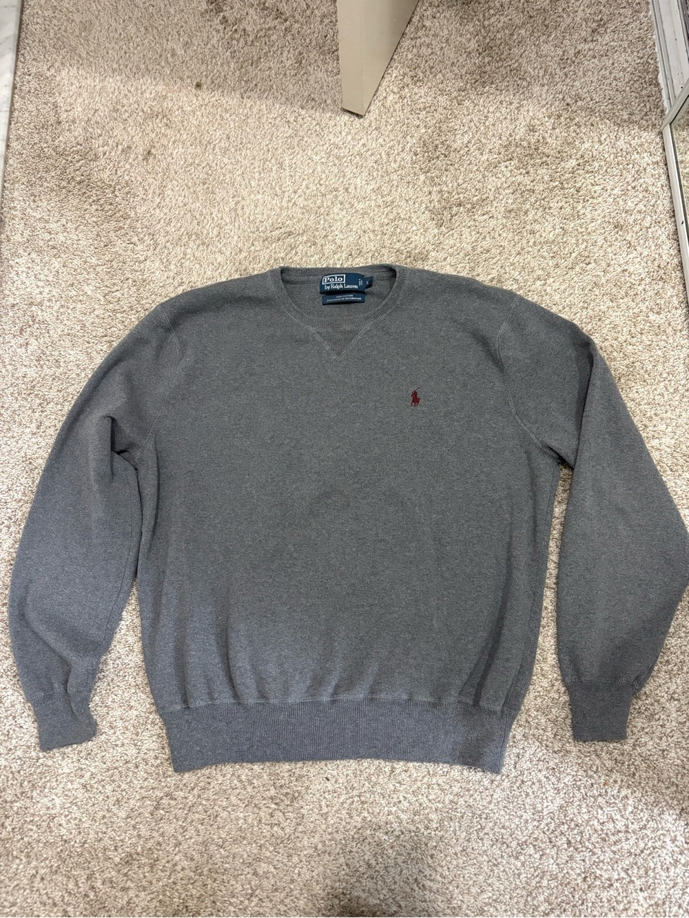 Polo by Ralph Lauren Men's Gray Sweater with Red Pony